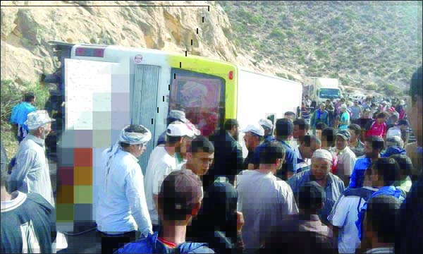 15 جريحا في انقلاب حافلة للنقل العمومي بين الصويرة وأكادير