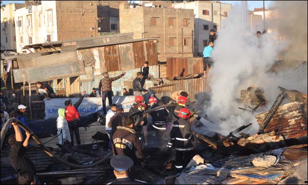 حريق بسوق المسيرة دمر 10 محلات تجارية