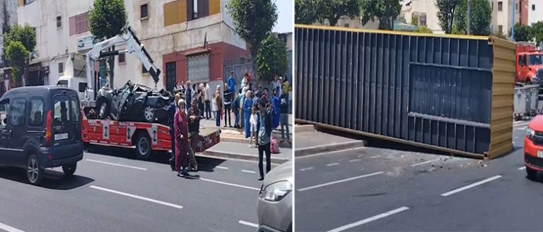 حاوية "تطحن" سيارة وسائقها ينجو من موت محقق بالبيضاء