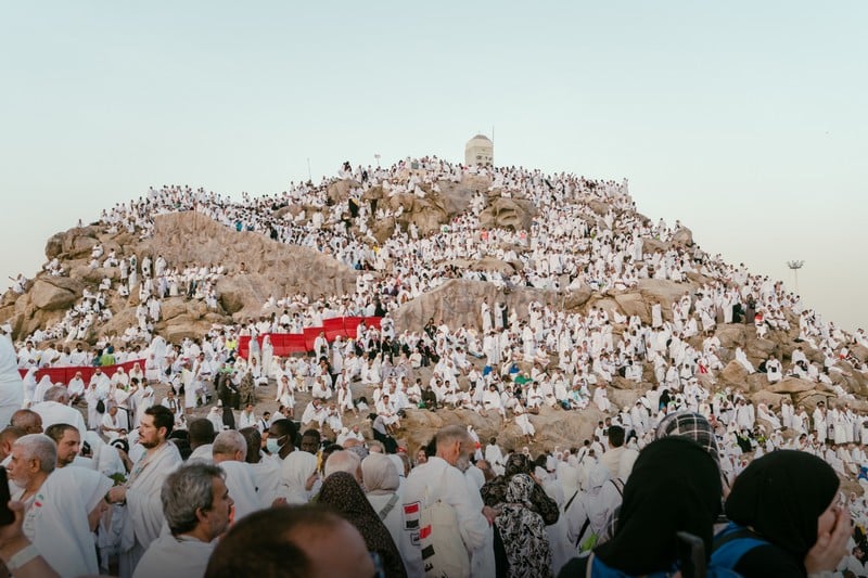 الحجّاج يؤدون الركن الأعظم للحجّ على جبل عرفات تحت شمس حارقة